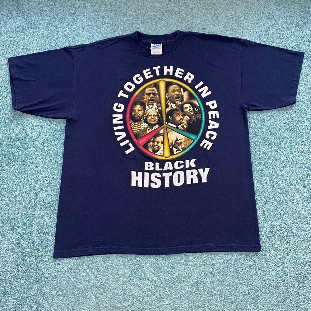 VINTAGE Black History 2000 Shirt Adult XL Peace Sign Malcom X Bob Marley Mens